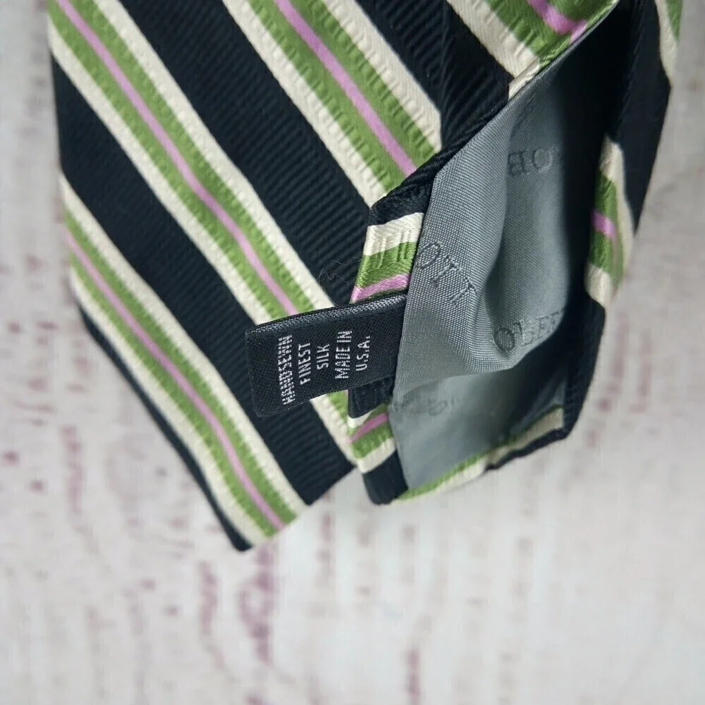 Robert Talbott Finest Handsewn Green Pink Black Striped Silk Tie 4
